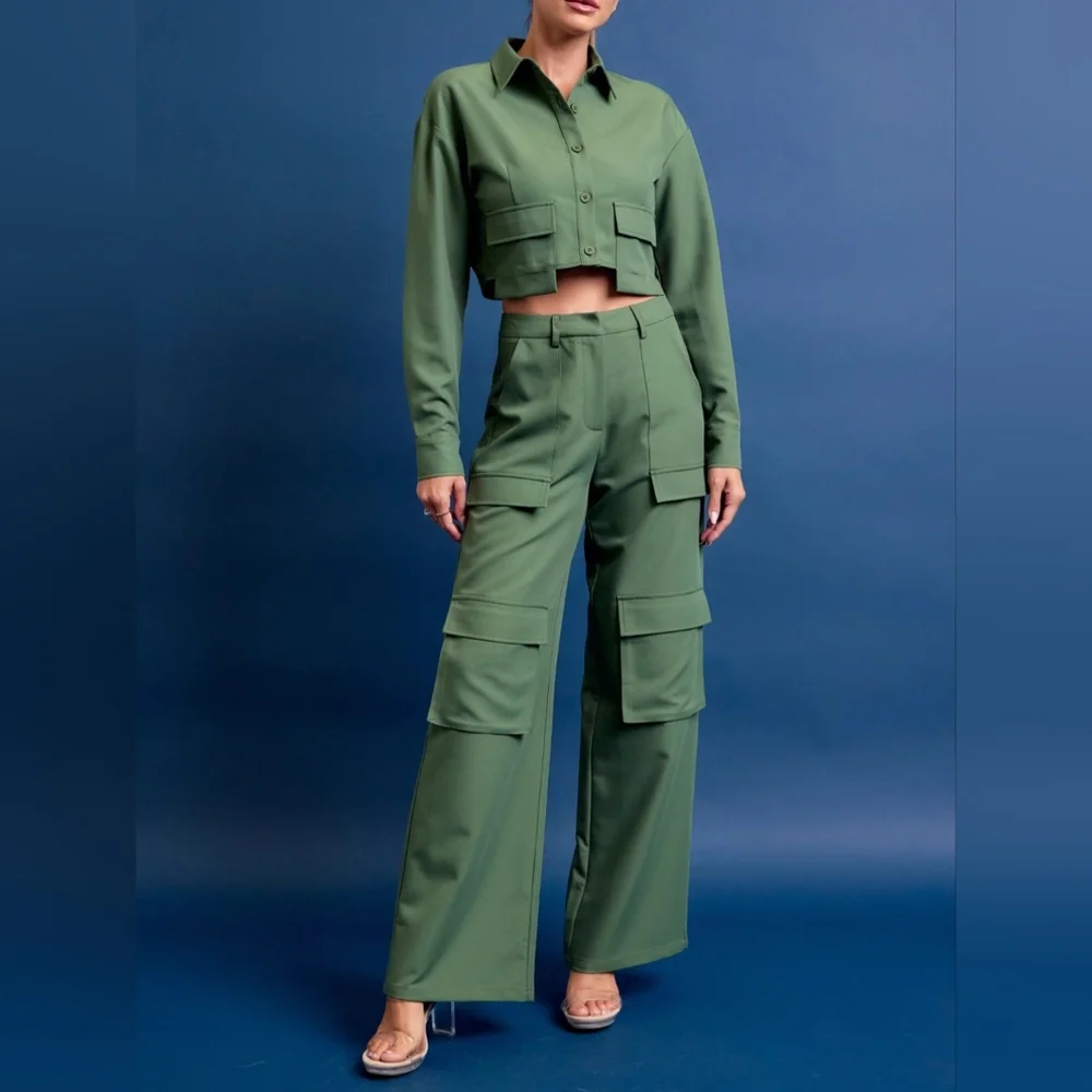 #495021 🛑S,L HIGH END Woven Cargo Jacket & Pants Set - Picture 6 of 16